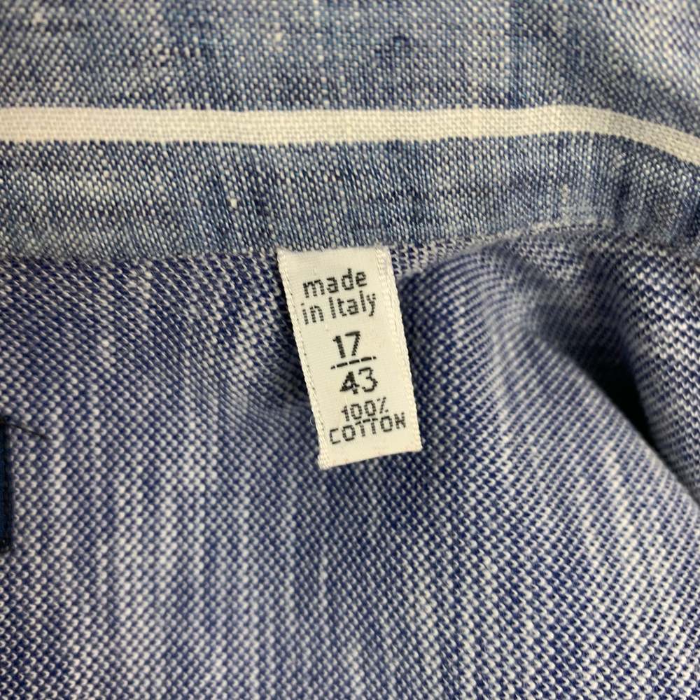 FINAMORE Blue White Heather Cotton Button Up Long Sleeve Shirt - Picture 4 of 5